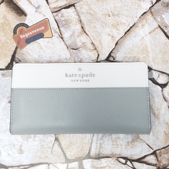 Staci Colorblock Large Slim Bifold Wallet in Nimbus Grey White Multi Kate Spade - Picture 1 of 7